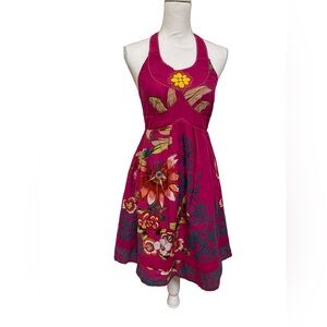 Twenty Four Seven Comfort Apparel - Harlow Floral Pink Halter Dress - small
